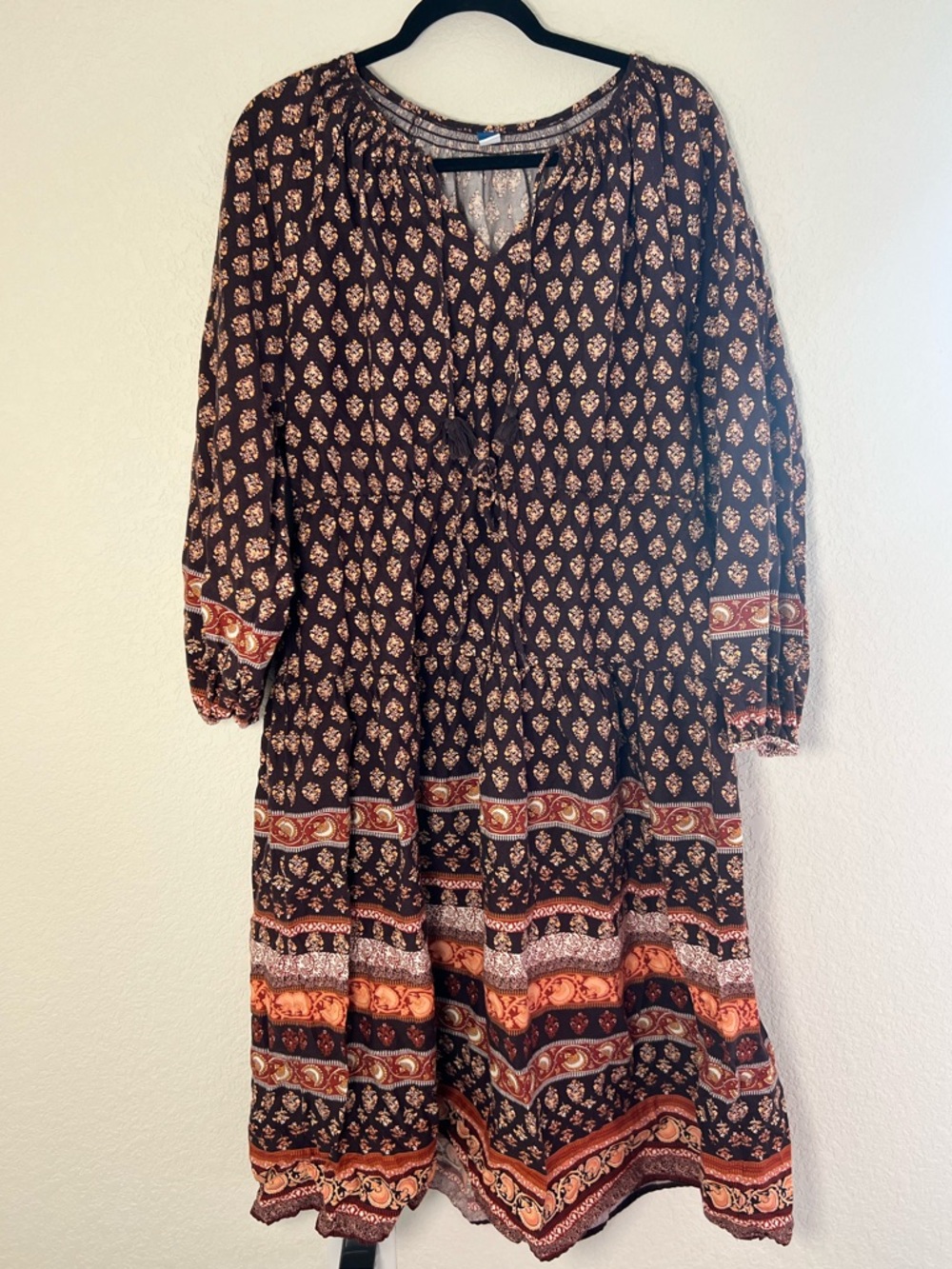 Old Navy Bohemian Long Sleeve Floral Print Dress Tie at Waist